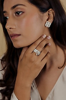 White Finish Love Lock Ring In Sterling Silver