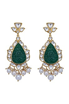Gold Plated Green Onyx & Pearl Earrings