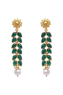 Gold Plated Pearl & Green Onyx Earrings