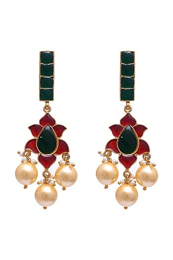 Gold Plated Pearl Meenakari Earrings