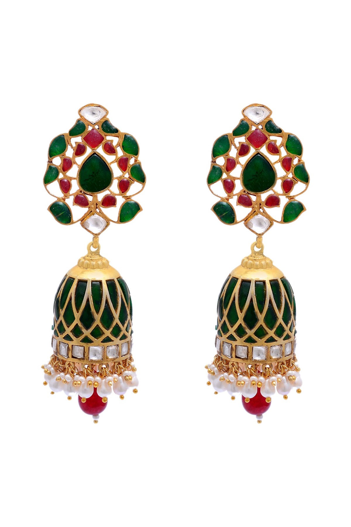 Gold Plated Handcrafted Crystal Polki Earrings In Sterling Silver