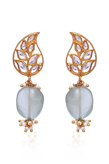 Gold Plated Crystal Polki Jadau Handcrafted Earrings In Sterling Silver