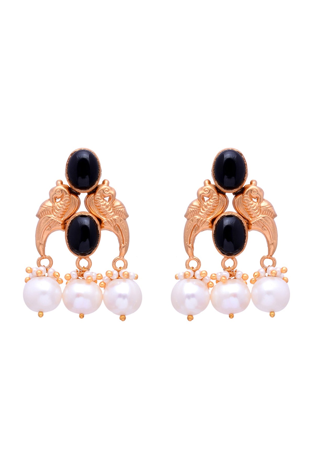 Gold Plated Black Onyx Handcrafted Dangler Earrings In Sterling Silver