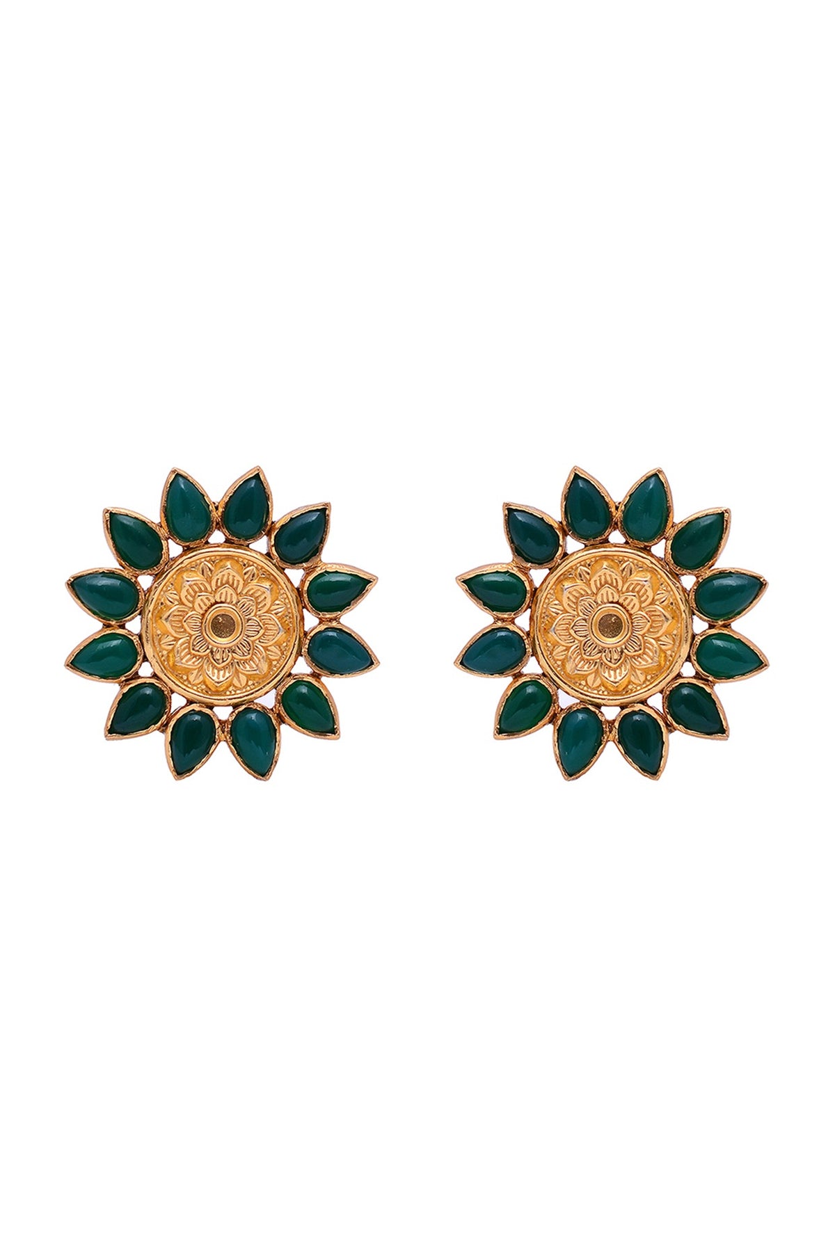 Gold Plated Semi-Precious Stone Handcrafted Stud Earrings In Sterling Silver