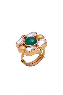 Gold Plated Semi-Precious Stone Handcrafted Ring In Sterling Silver