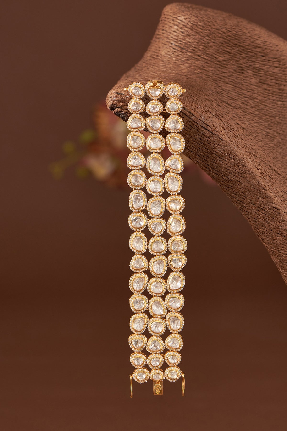 Gold Finish Moissanite Polki & CZ Bracelet In Sterling Silver