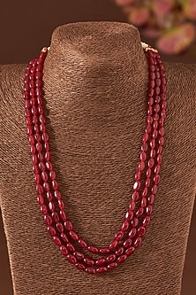 Red Synthetic Ruby Layered Mala In Sterling Silver