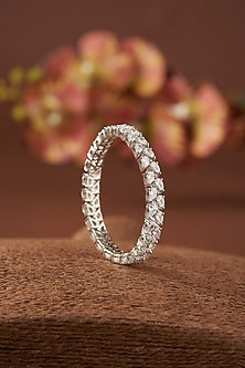 White Finish Zircon Bangle In Sterling Silver