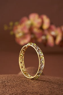 Gold Finish Zircon & Peridot Bangles In Sterling Silver (Set of 2)