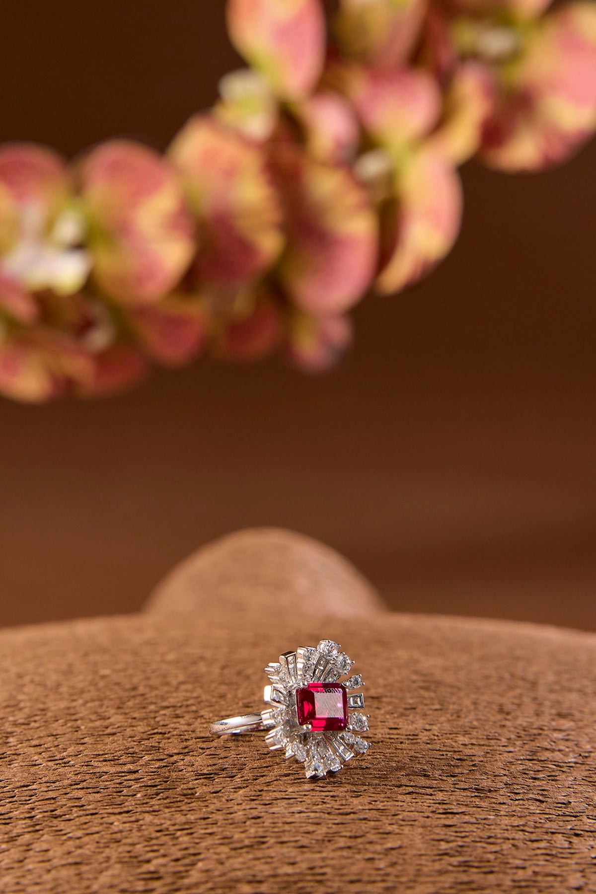 White Gold Finish Eurostar & Ruby Ring In Sterling Silver