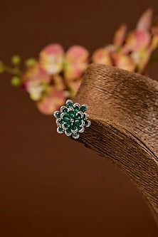 White Gold Finish Eurostar & Emerald Pendant Cum Brooch In Sterling Silver