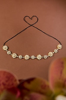 Gold Finish Kundan Polki Mathapatti In Sterling Silver