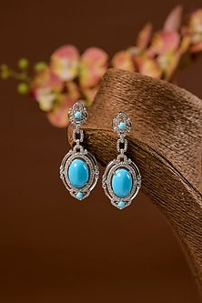 White Finish Turquoise Stone Long Necklace Set In Sterling Silver
