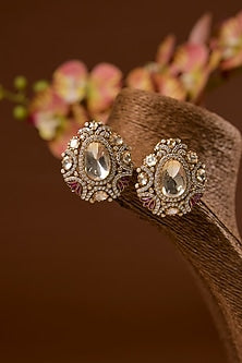 Black Rhodium Finish Kundan Polki & Ruby Stone Long Necklace Set In Sterling Silver