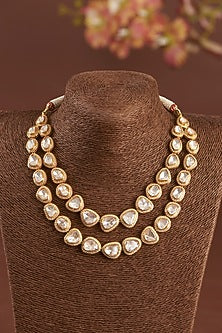 Gold Finish Moissanite Polki Necklace In Sterling Silver