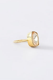 Gold Finish Moissanite Polki Ring In Sterling Silver