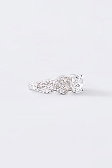 White Finish Cubic Zirconia Ring In Sterling Silver