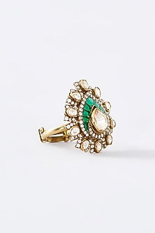 Gold Finish Moissanite Polki Ring In Sterling Silver