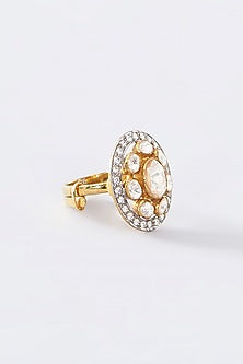 Gold Finish Moissanite Polki Ring In Sterling Silver