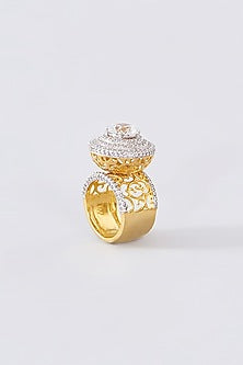 Two Tone Finish Cubic Zirconia Ring In Sterling Silver