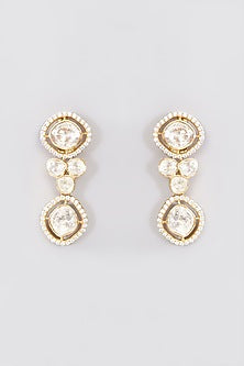 Gold Finish Moissanite Polki & CZ Necklace Set In Sterling Silver