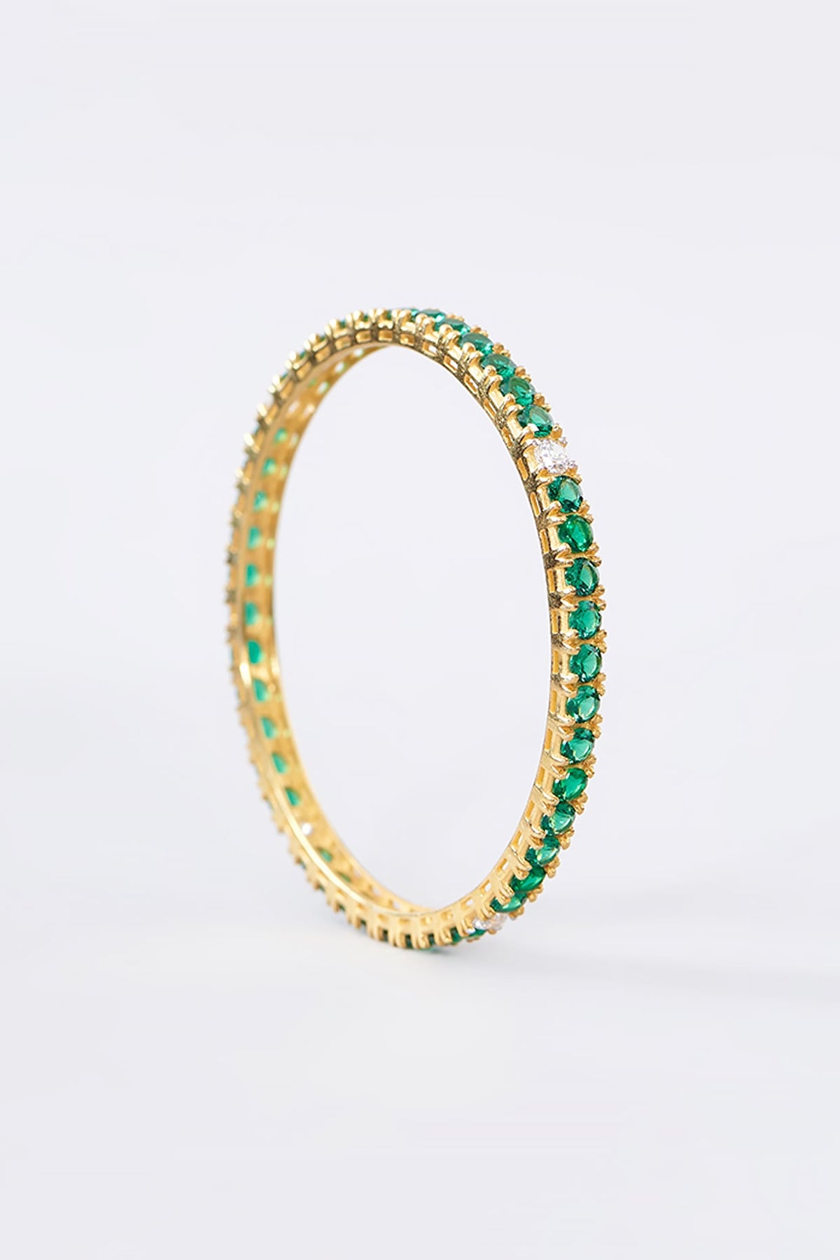 Gold Finish CZ & Emerald Bangle In Sterling Silver