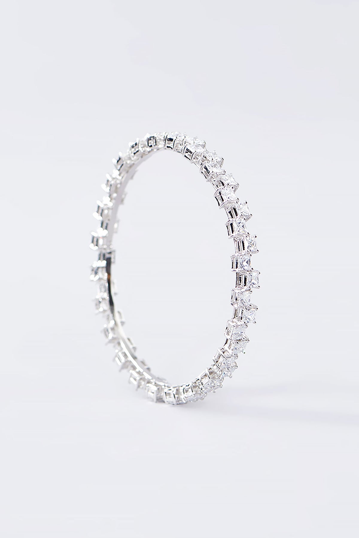 White Finish CZ Bangle In Sterling Silver