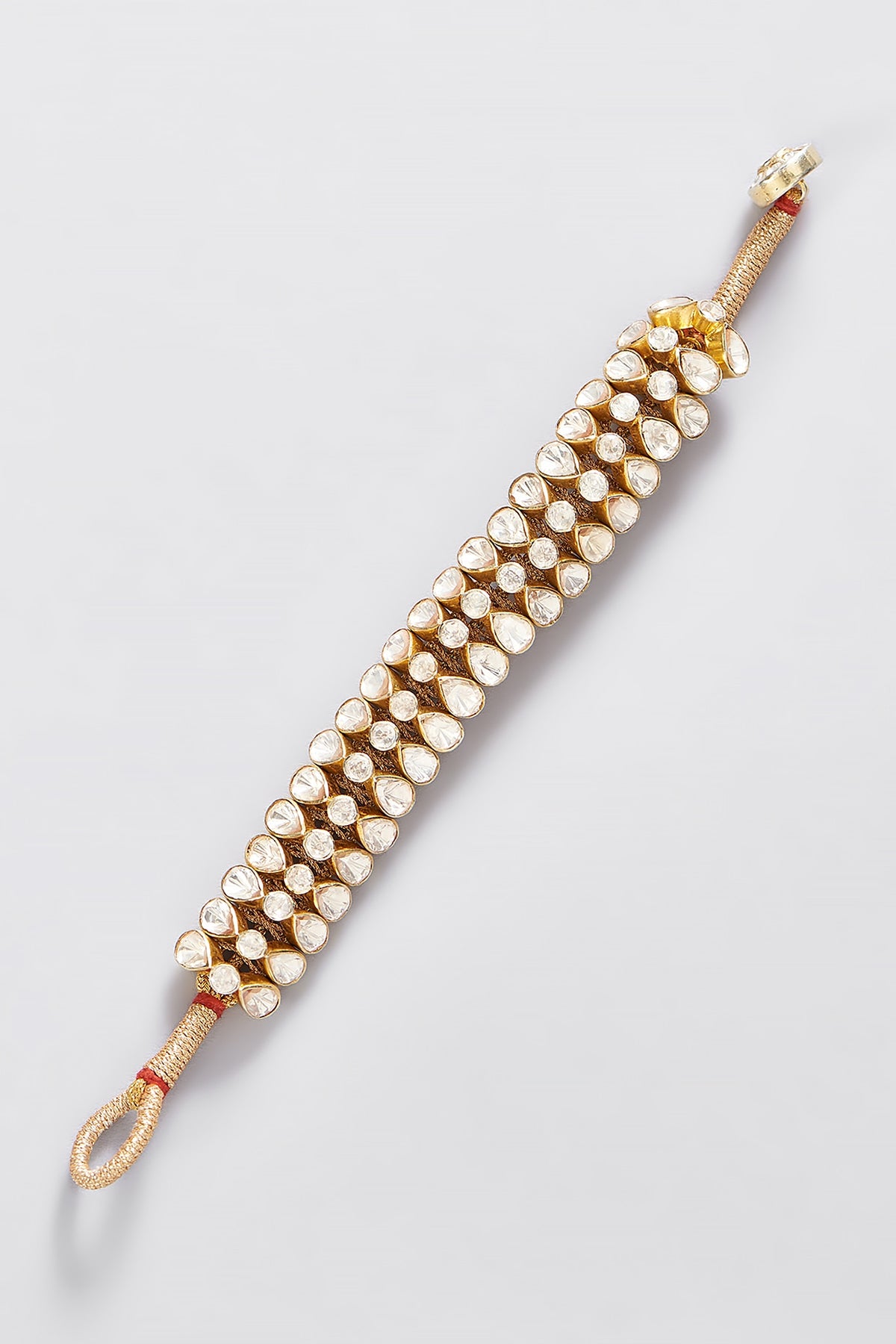 Gold Finish Moissanite Polki Bracelet In Sterling Silver