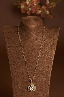 Two-Tone Finish Moissanite Polki & CZ Pendant Necklace In Sterling Silver