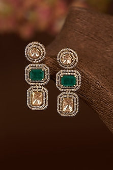 Gold Finish Moissanite Polki & Synthetic Emerald Necklace Set In Sterling Silver