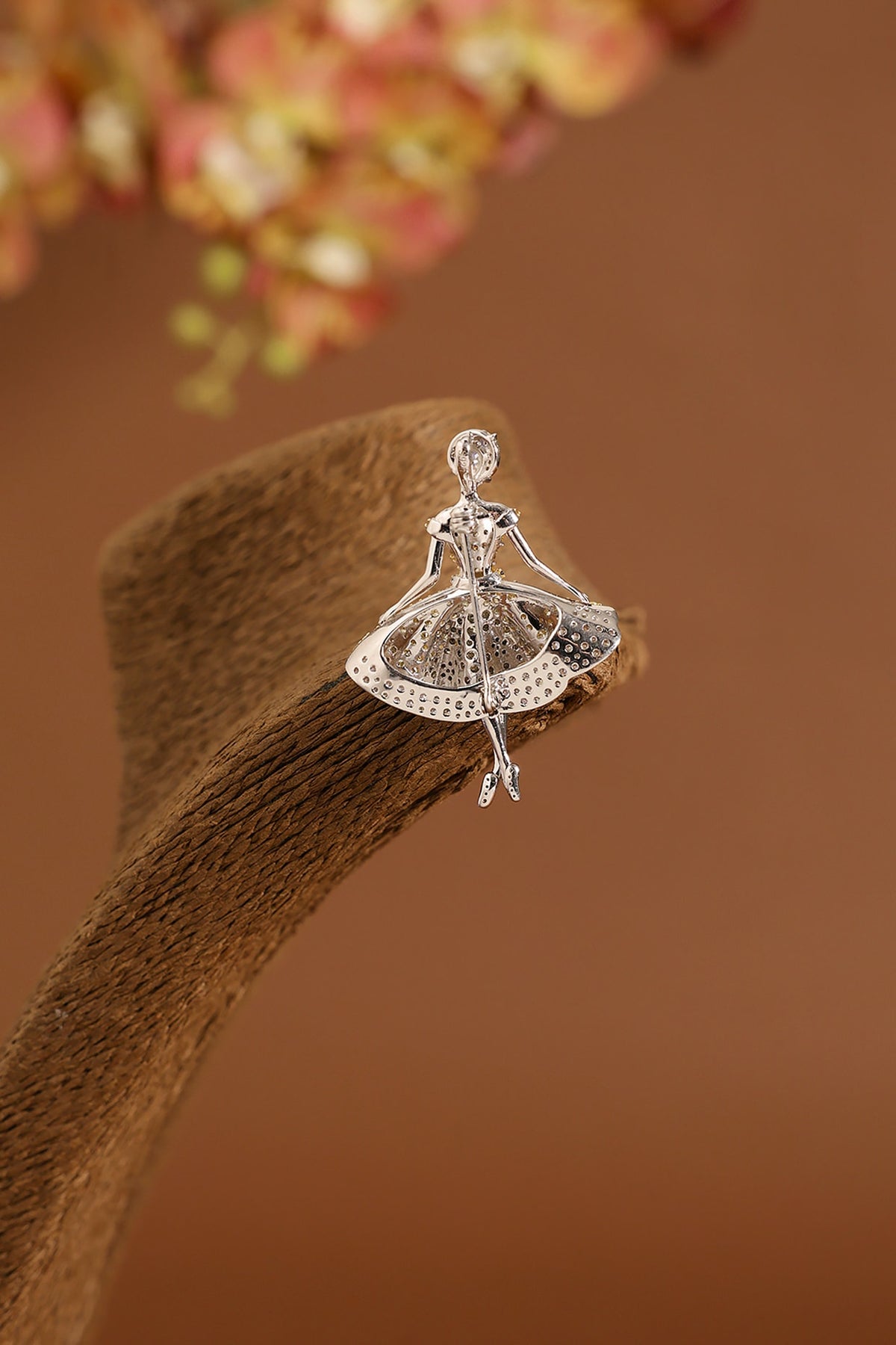 White Gold Finish Swarovski & Yellow Sapphire Brooch Cum Pendant In Sterling Silver