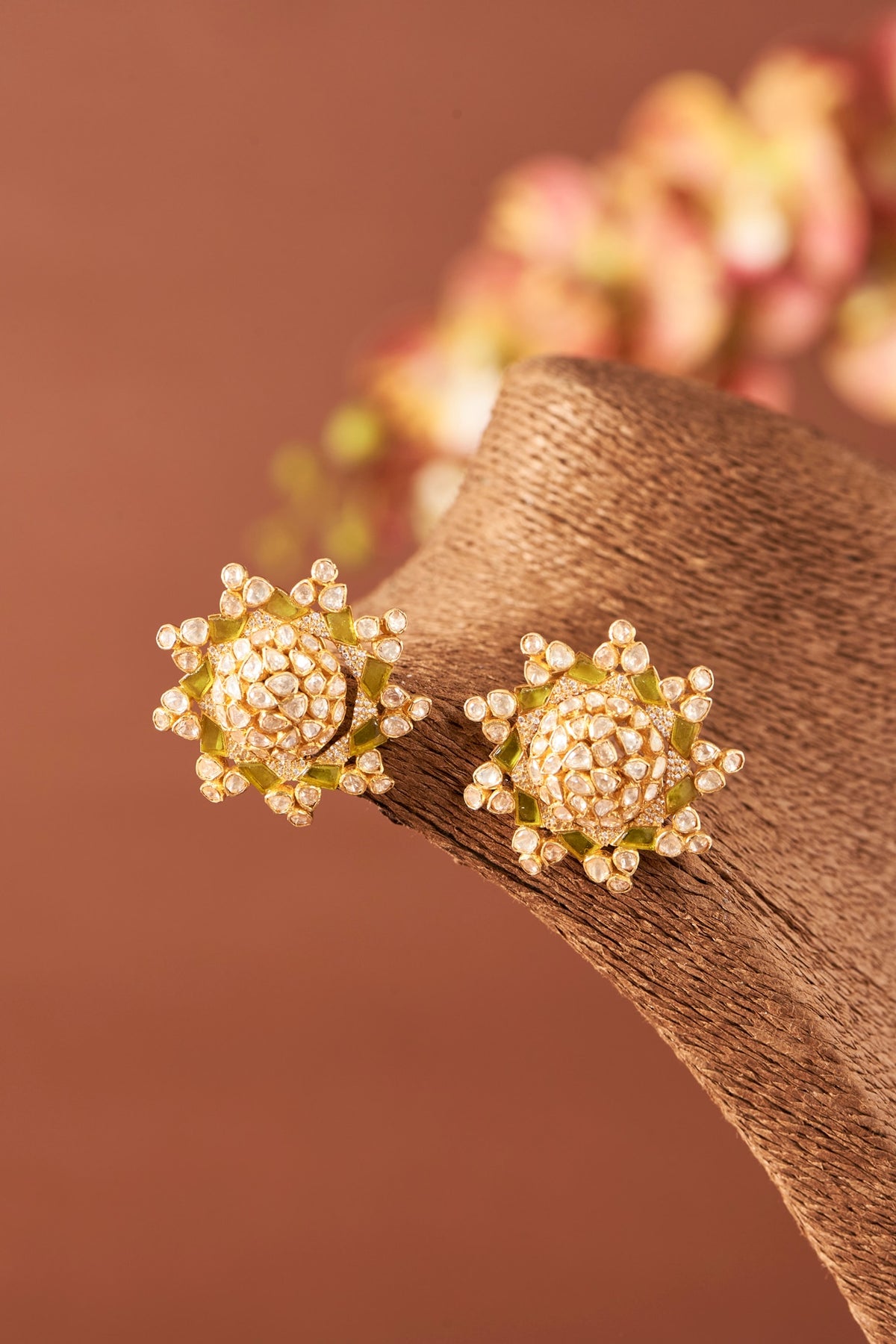 Yellow Gold Finish Moissanite Polki Dangler Earrings In Sterling Silver