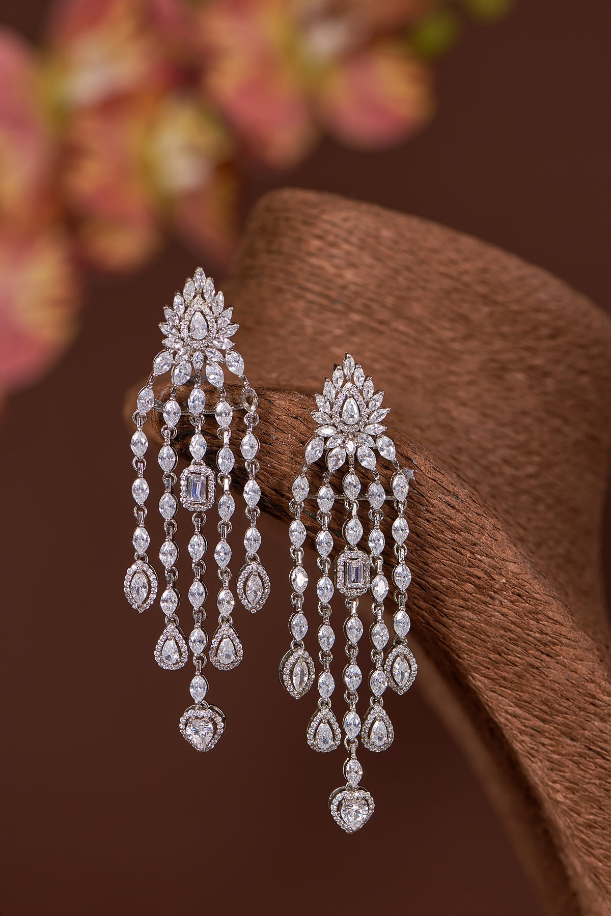 White Finish Zircon Dangler Earrings In Sterling Silver