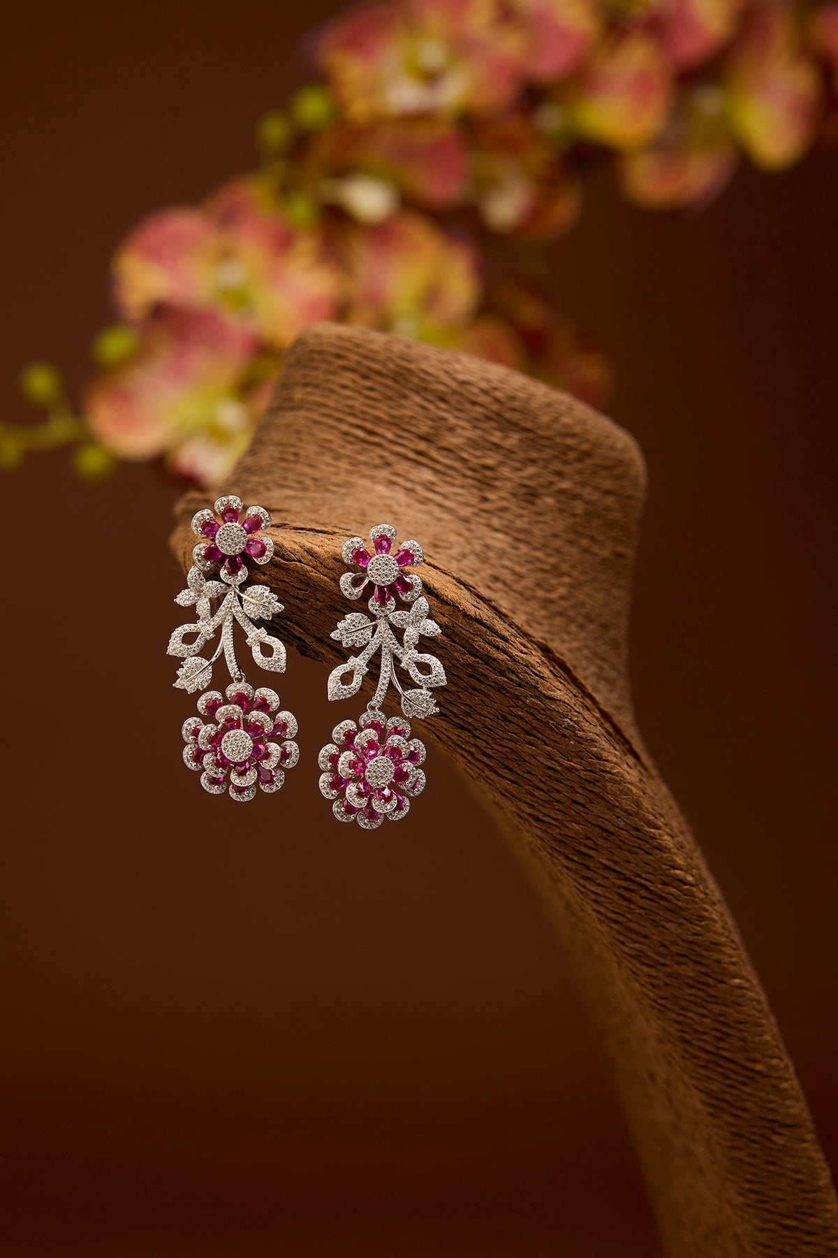 White Gold Finish Swarovski Zircon & Ruby Stone Necklace Set In Sterling Silver