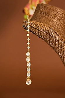 Yellow Gold Finish Moissanite Polki & Shell Pearl Maangtikka In Sterling Silver