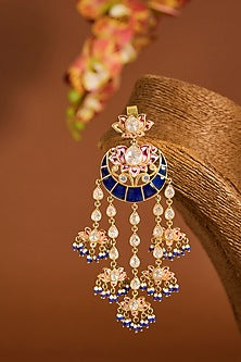 Yellow Gold Finish Moissanite Polki Pink Enameled Passa In Sterling Silver