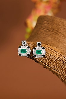 White Gold Finish Zircon & Emerald Stone Choker Necklace Set In Sterling Silver