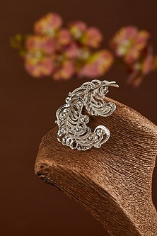 White Finish Zircon & Pearl Brooch In Sterling Silver