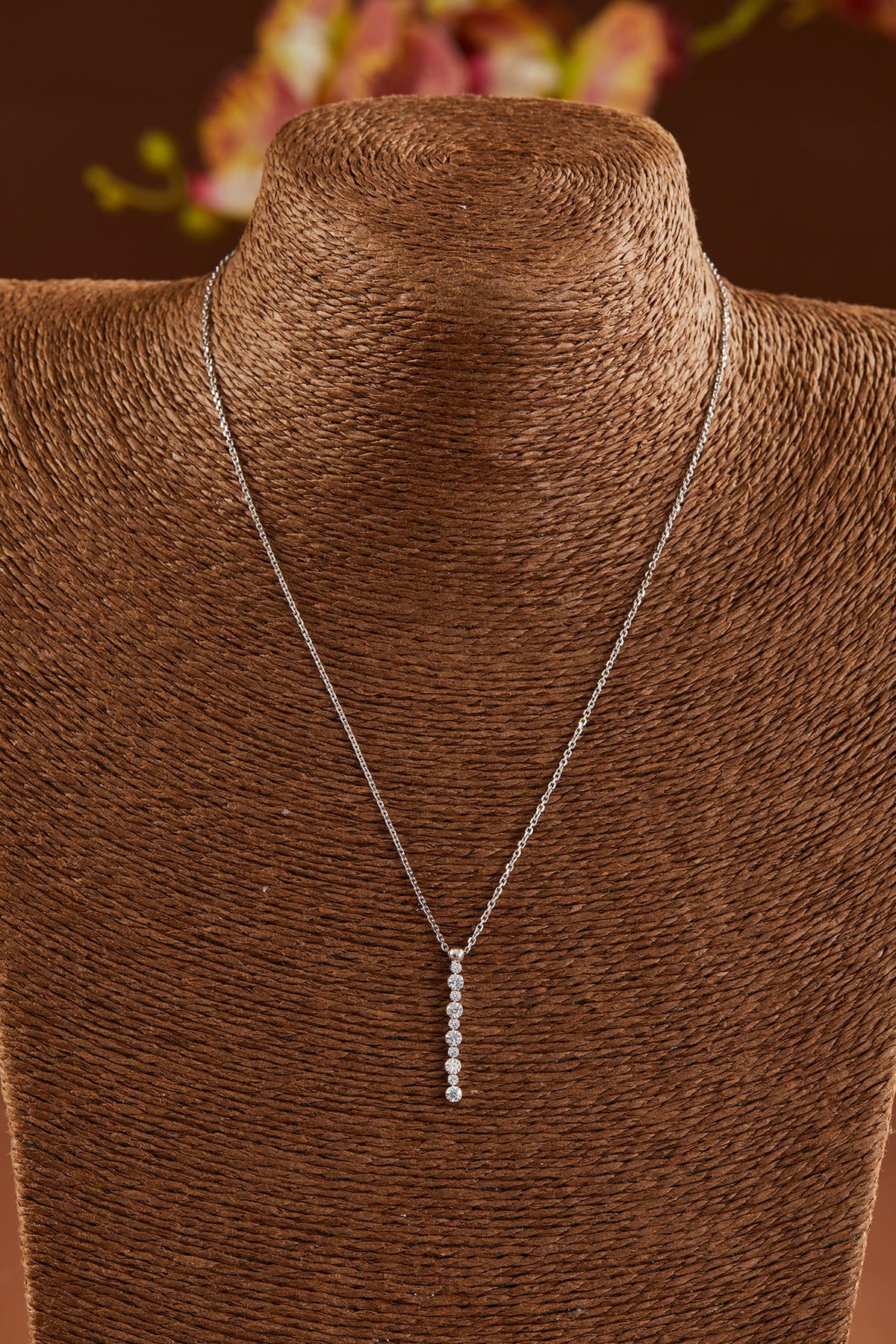 White Finish Zircon Pendant Necklace In Sterling Silver
