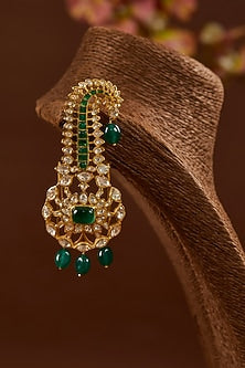 Gold Finish Moissanite Polki & Synthetic Emerald Pendant In Sterling Silver