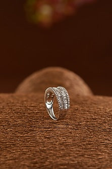 White Gold Finish Zircon Ring In Sterling Silver