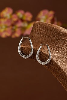 White Gold Finish Zircon Hoop Earrings In Sterling Silver
