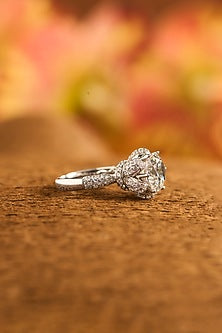 White Gold Finish Eurostar Zircon Ring In Sterling Silver