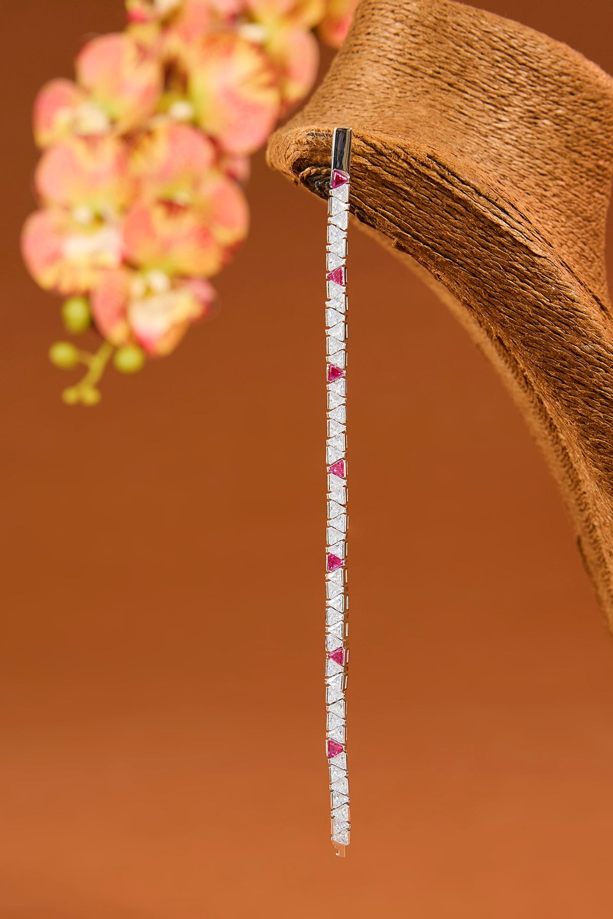 White Gold Finish Eurostar Zircon & Ruby Bracelet In Sterling Silver