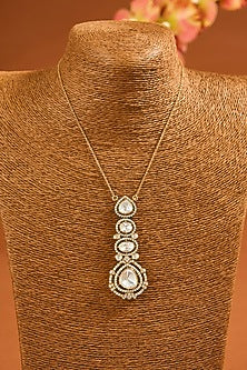 Yellow Gold Finish Moissanite Polki Pendant In Sterling Silver