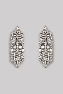 White Finish Zircon & Tear Drop Dangler Earrings