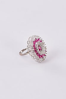 White Finish Zircon & Pink Stone Ring