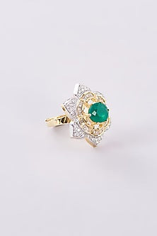 Two-Tone Finish Zircon & Green Stone Ring