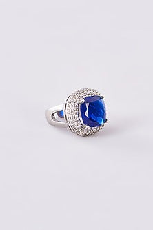 White Finish Zircon & Synthetic Stone Ring