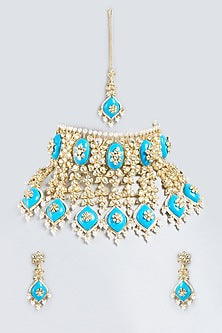Gold Finish Kundan Polki Choker Necklace Set